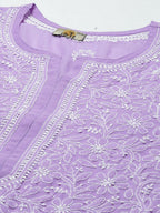 ADA Women Purple & White Ethnic Motifs Embroidered Chikankari Georgette Kurta | Grocsy