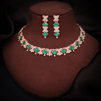Tehzeeb Creations Rose Gold-Polished Green Choker Necklace With Dangle Earrings | Grocsy
