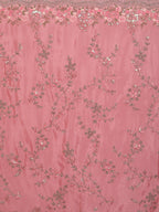 kasee Pink & Green Floral Sequinned Pure Chiffon Saree | Grocsy