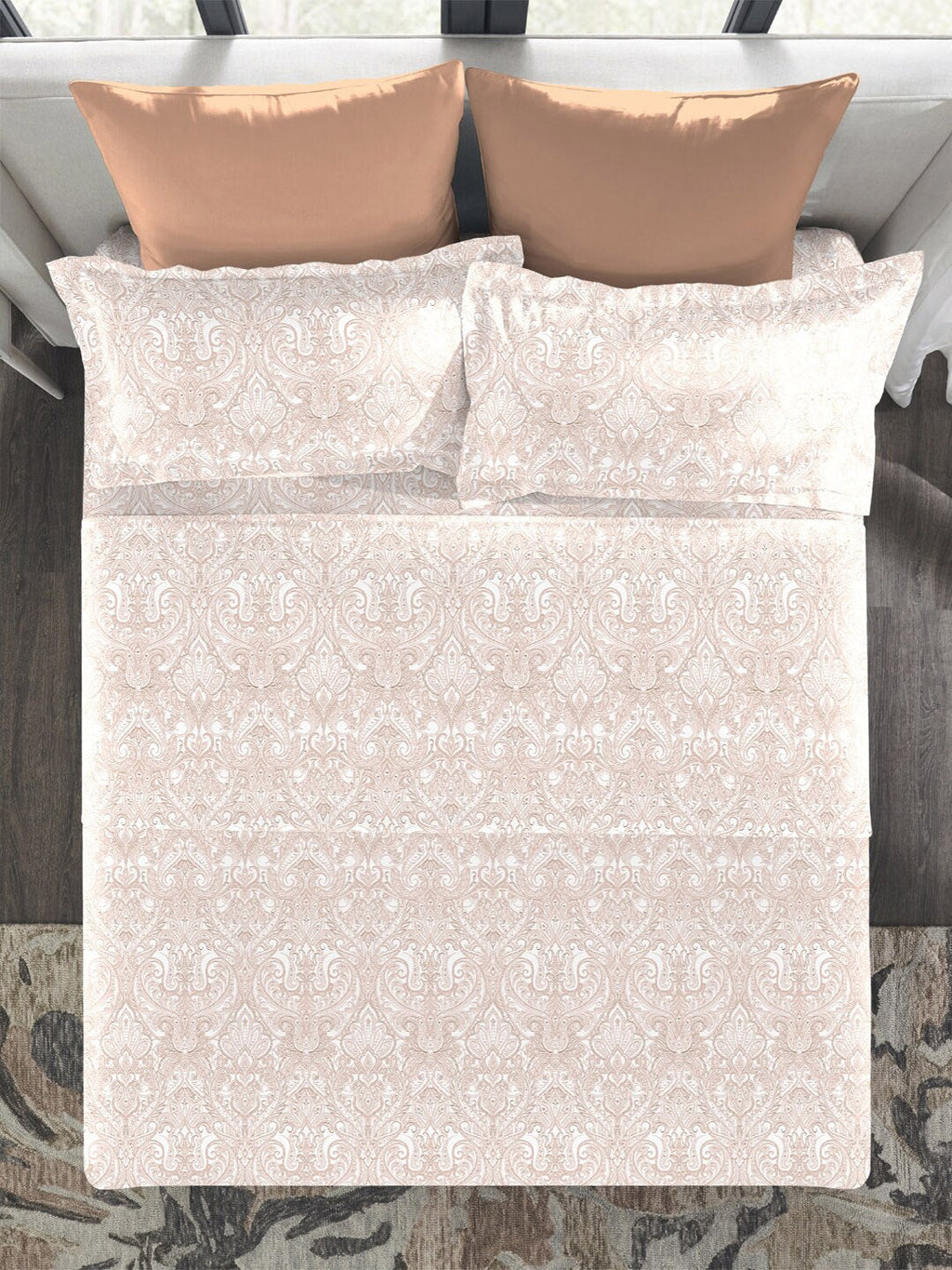MYTRIDENT Nectarsoft Orange White Pure Cotton 400 TC King Bedsheet with 4 Pillow Covers | Grocsy