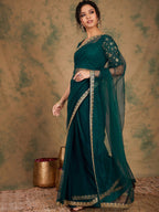 Sangria Embroidered Detailed Net Saree | Grocsy