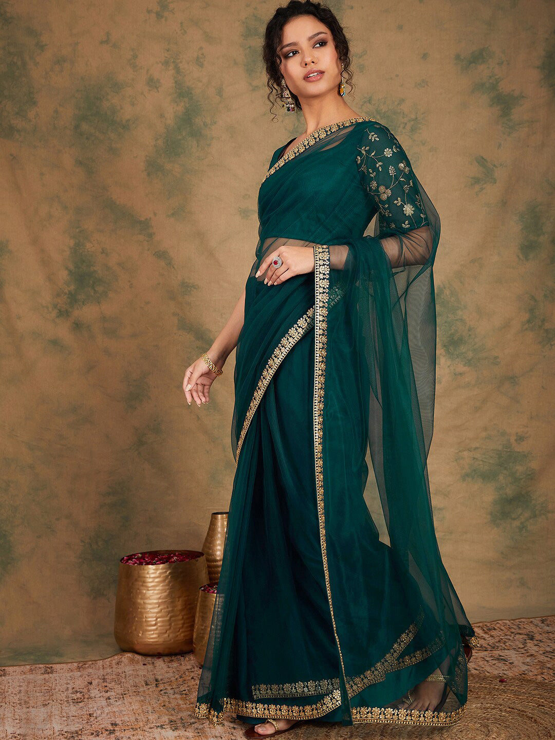 Sangria Embroidered Detailed Net Saree | Grocsy