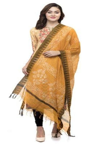 A R Silk Women's Cotton Batik Print Musturd Regular Dupatta | Grocsy
