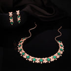 Tehzeeb Creations Rose Gold-Polished Green Choker Necklace With Dangle Earrings | Grocsy