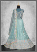 Sky Blue Net Embroidery & Thread Work Bridal lahenga Choli with Dupatta - Nimaya Pavitra Rista | Grocsy