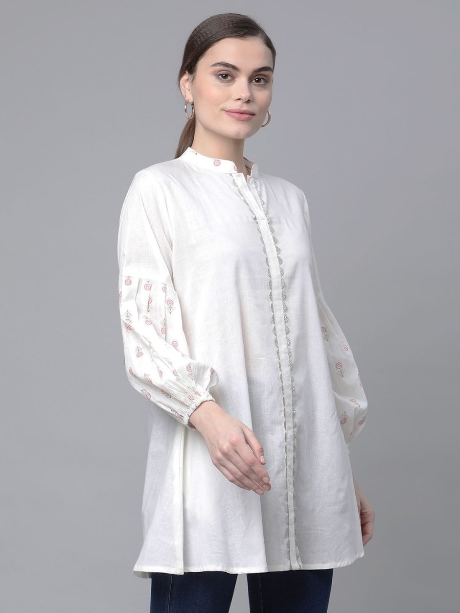 Ahalyaa Off White Pure Cotton Printed Tunic | Grocsy