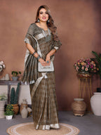 Aastha Fashion Light Brown Linen Weaving Saree | Grocsy