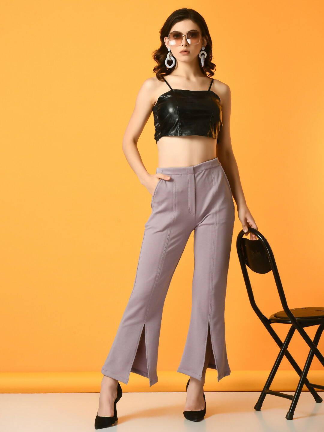 Myshka Women's Lavender Flared Party Trouser | Grocsy