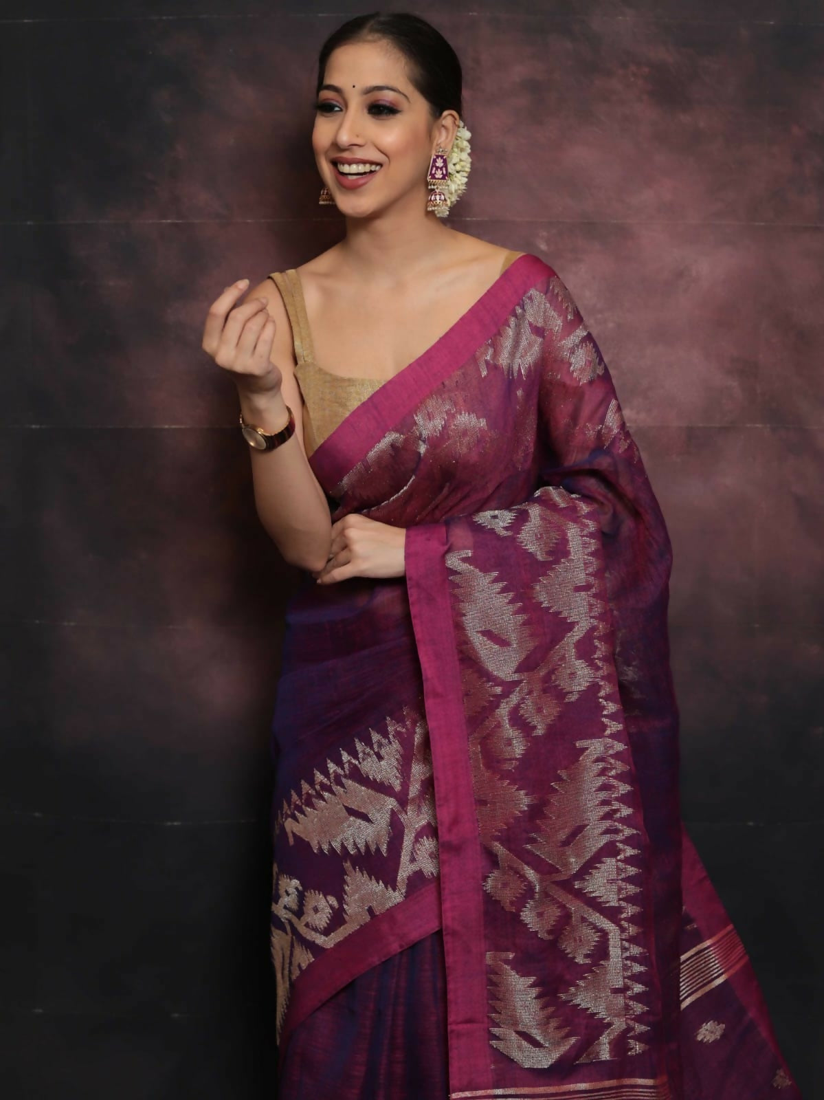 Exclusive Collection Brown Beautiful Linen Jamdani Saree | Grocsy