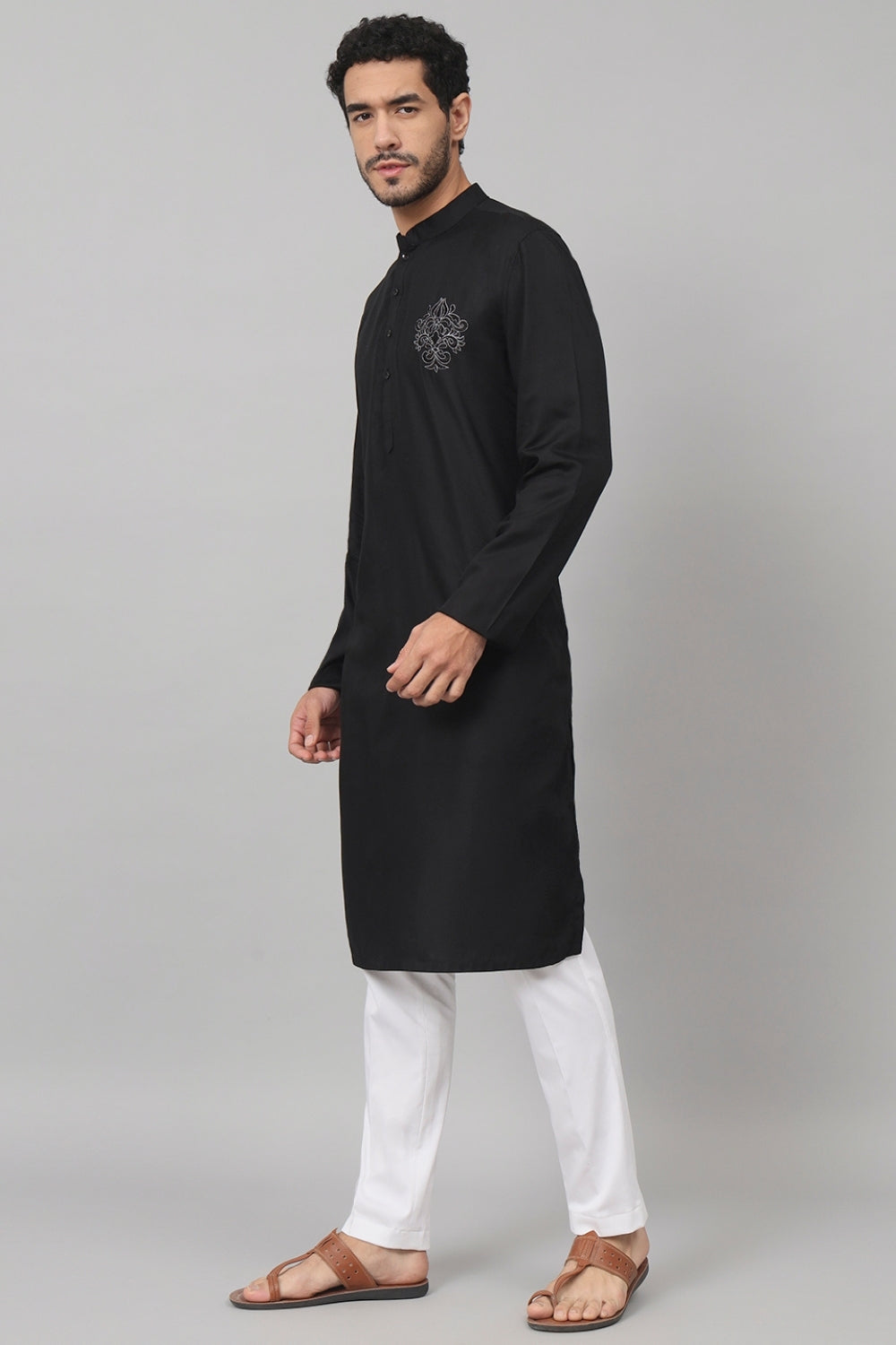 Coal Motif Embroidered Cotton Kurta by Hilo Design | Grocsy
