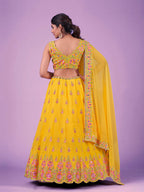 Myra Yellow Georgette Embroidered Designer Lehenga | Grocsy