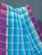 Sky Blue With Checks Pure Mangalgiri Cotton Saree By Gayathri Reddy Designer Studio | Grocsy