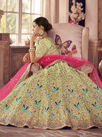 Myra Pista Green Art Silk Heavy Embroidered Lehenga | Grocsy