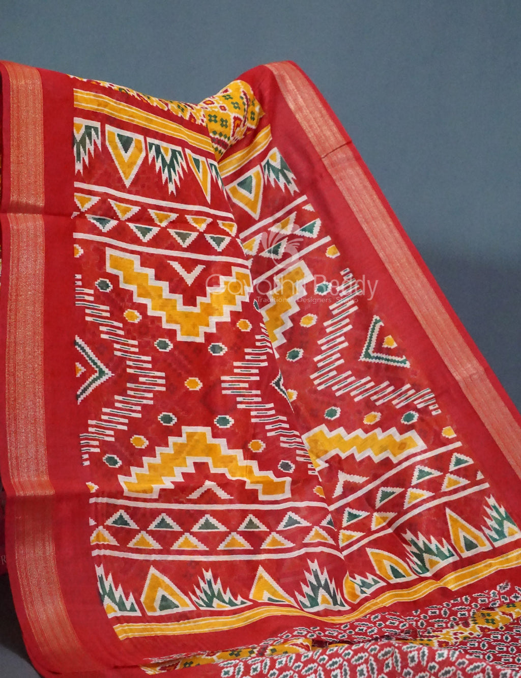 Shades of Mango Yellow Colour Patola Print Semi Chanderi Saree By Gayathri Reddy Designer Studio | Grocsy