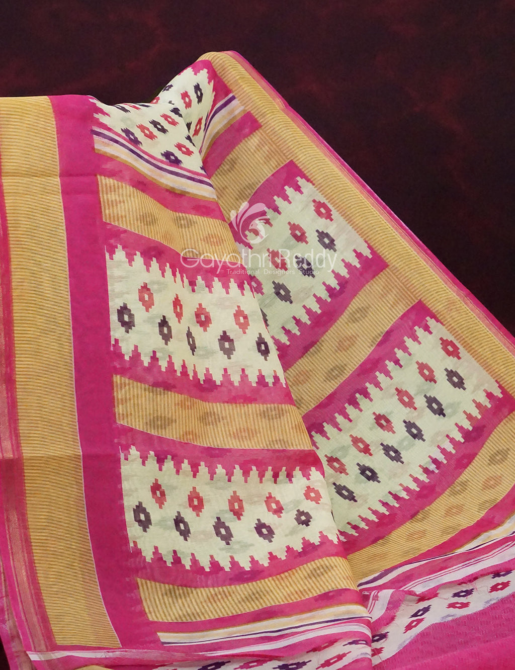 Combo of Off White and Pink Patan Patola Semi Chanderi Saree By Gayathri Reddy Designer Studio | Grocsy
