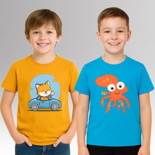 Chilins Round Neck Printed Super Combed Cotton T-shirt (Pack of 2) | Grocsy