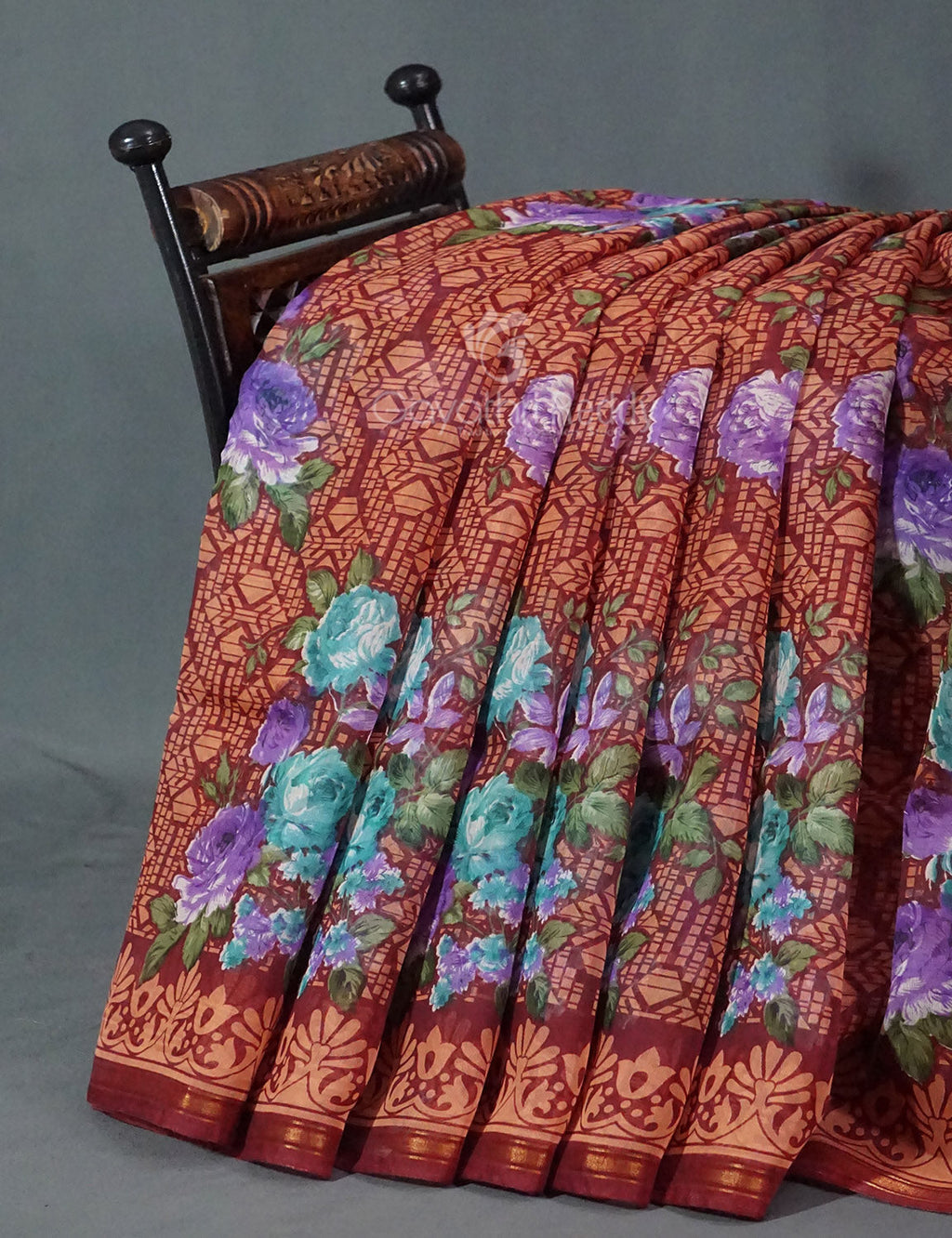 Shades of Maroon Colour Floral Design Semi Chanderi Saree By Gayathri Reddy Designer Studio | Grocsy