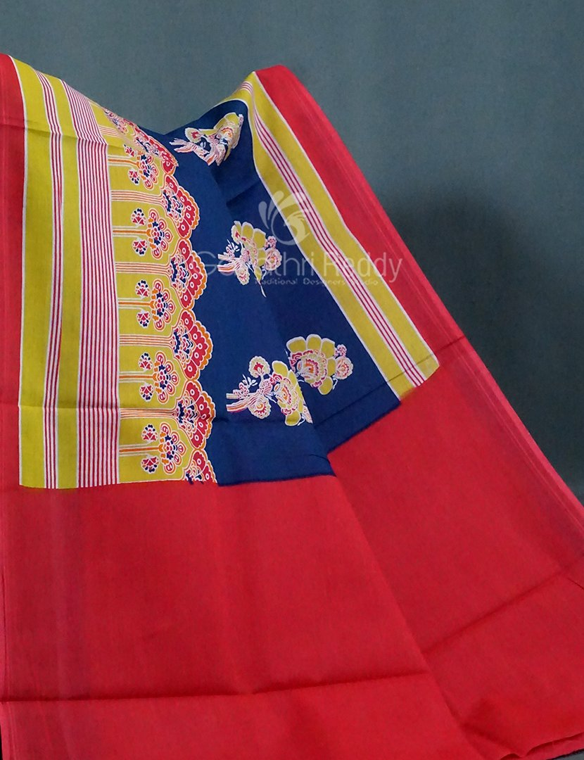 Block Print Indigo Blue Coloured Mulmul Cotton Saree By Gayathri Reddy Designer Studio | Grocsy