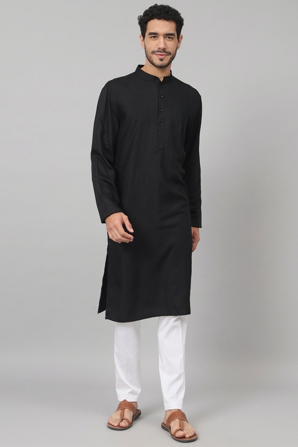 Giza Cotton Black Plain Kurta by Hilo Design | Grocsy