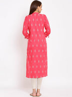 HERE&NOW Pink Mandarin Collar Ethnic Motifs Printed Pure Cotton Kurta | Grocsy