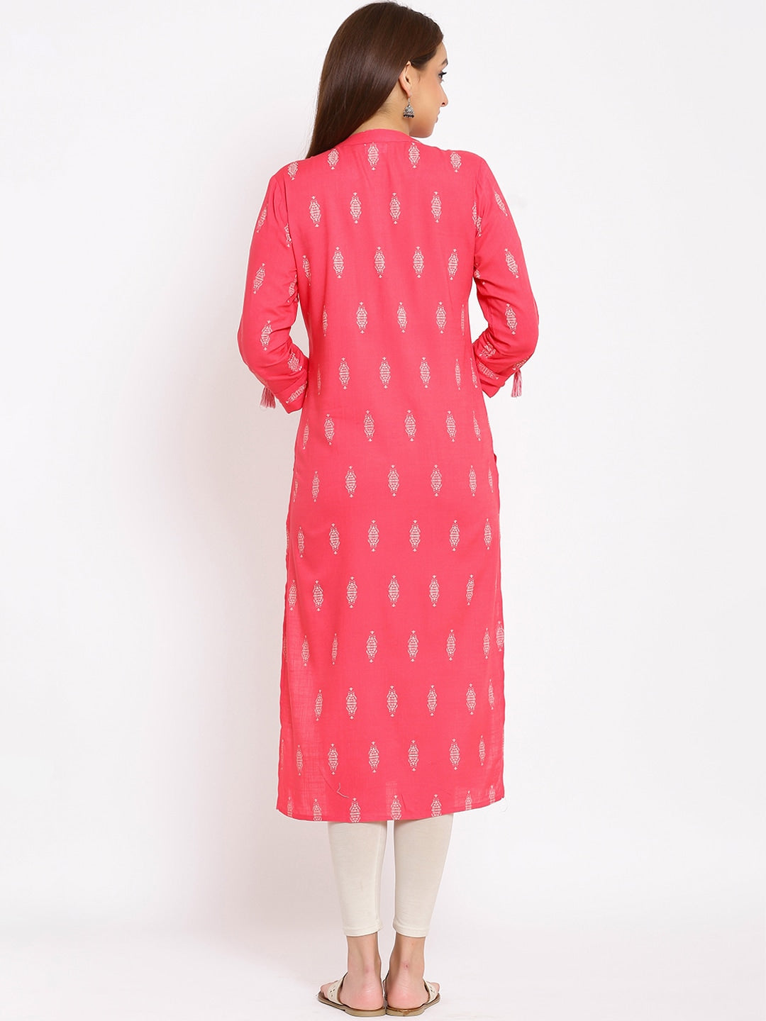 HERE&NOW Pink Mandarin Collar Ethnic Motifs Printed Pure Cotton Kurta | Grocsy