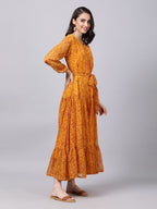 Souchii Yellow Floral Layered Chiffon Maxi Dress | Grocsy