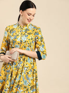 All About You Women Yellow Floral Print Regular Kurta with Trousers | Grocsy