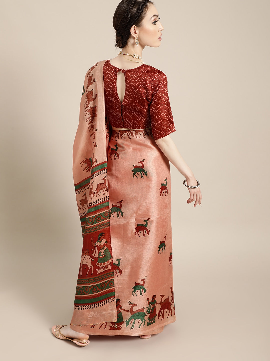 Saree Mall Saree Mall Trendy Peach and Maroon Art Silk Saree | Grocsy