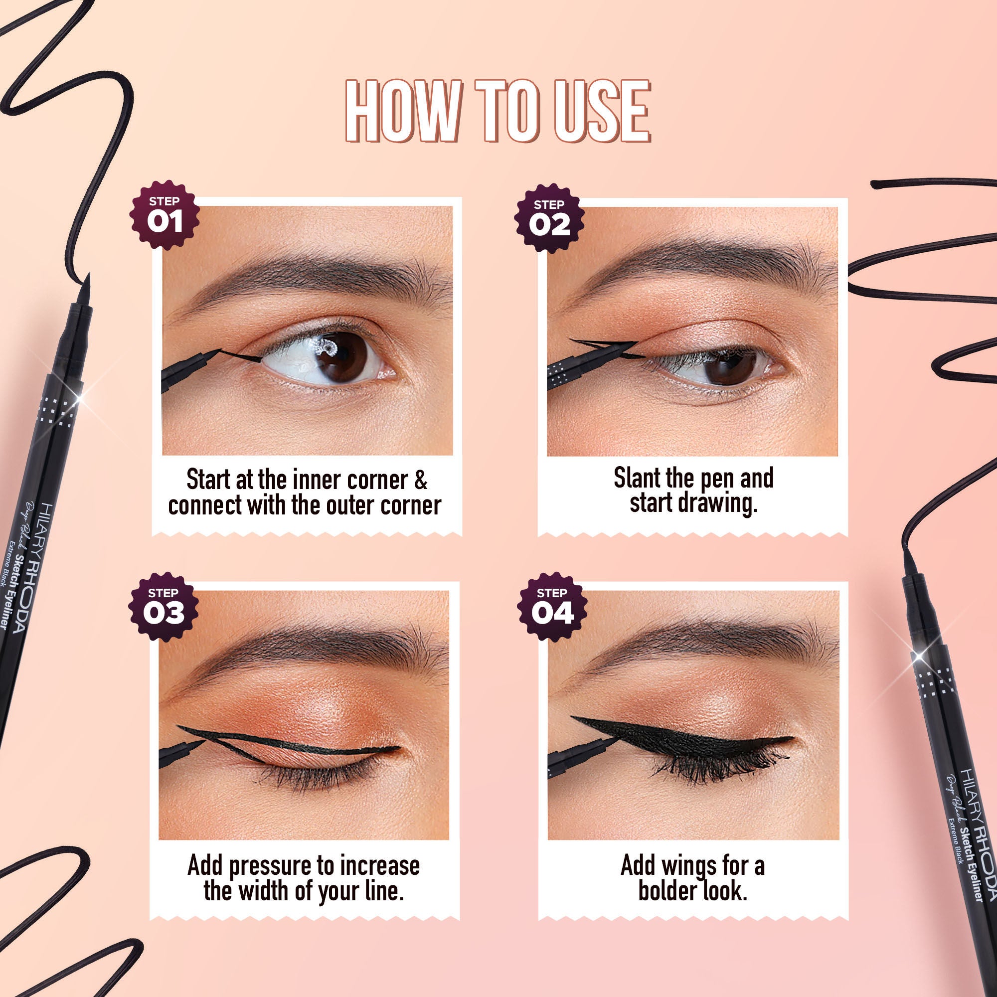 Hilary Rhoda Deep Black Sketch Waterproof Eyeliner | Grocsy