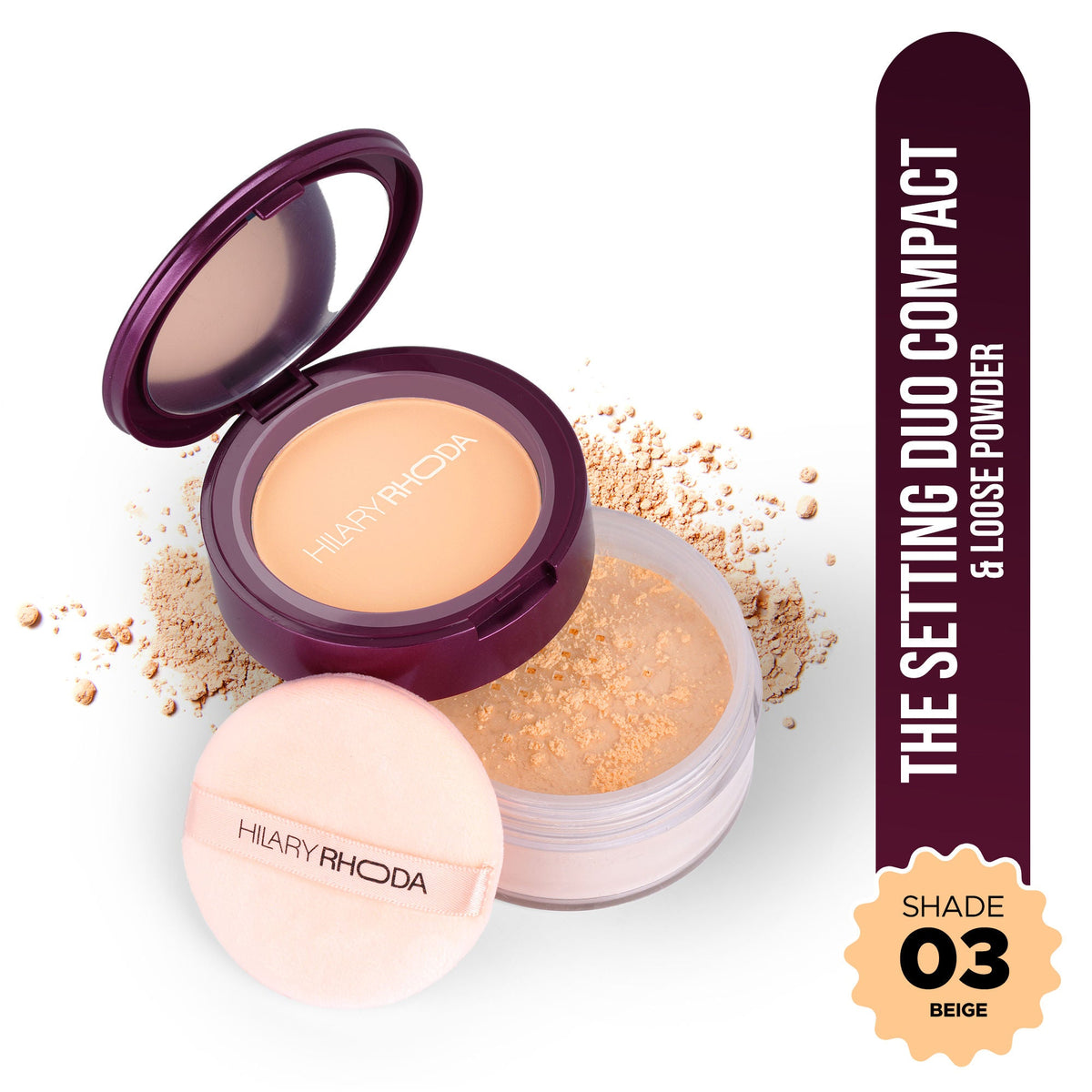 Hilary Rhoda The Setting Duo Matte Compact Powder - Beige 03 | Grocsy