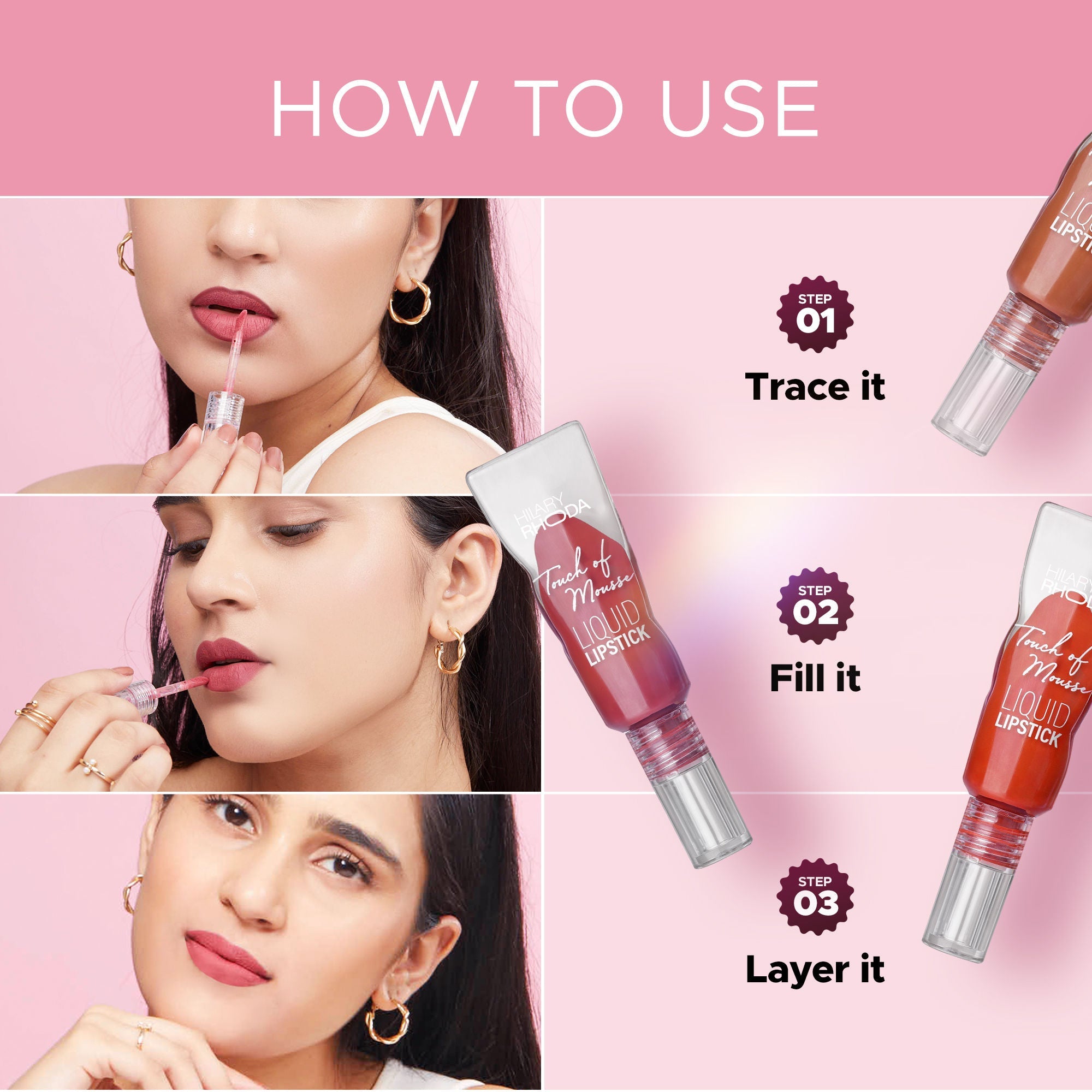 Hilary Rhoda Touch Of Mousse Waterproof Lipstick - Ruby Pink 08 | Grocsy