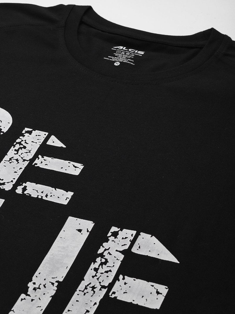 Alcis Men Black & White Typography Printed T-shirt | Grocsy