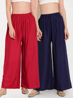 TAG 7 Women Navy Blue & Maroon Set of 2 Flared Ethnic Palazzos | Grocsy