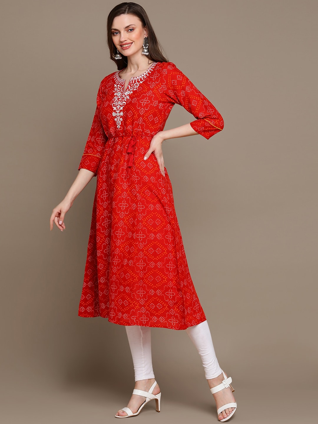 HERE&NOW Embroidered & Bandhani Printed Thread Work Anarkali Kurta | Grocsy
