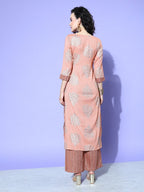 All About You Women Pink Floral Printed Regular Gotta Patti Liva Kurta with Palazzos | Grocsy