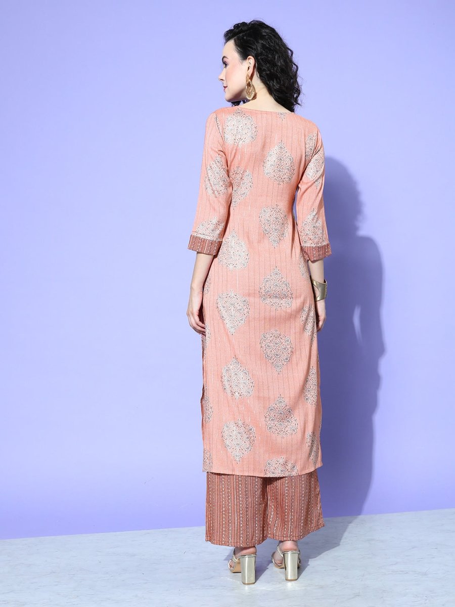 All About You Women Pink Floral Printed Regular Gotta Patti Liva Kurta with Palazzos | Grocsy