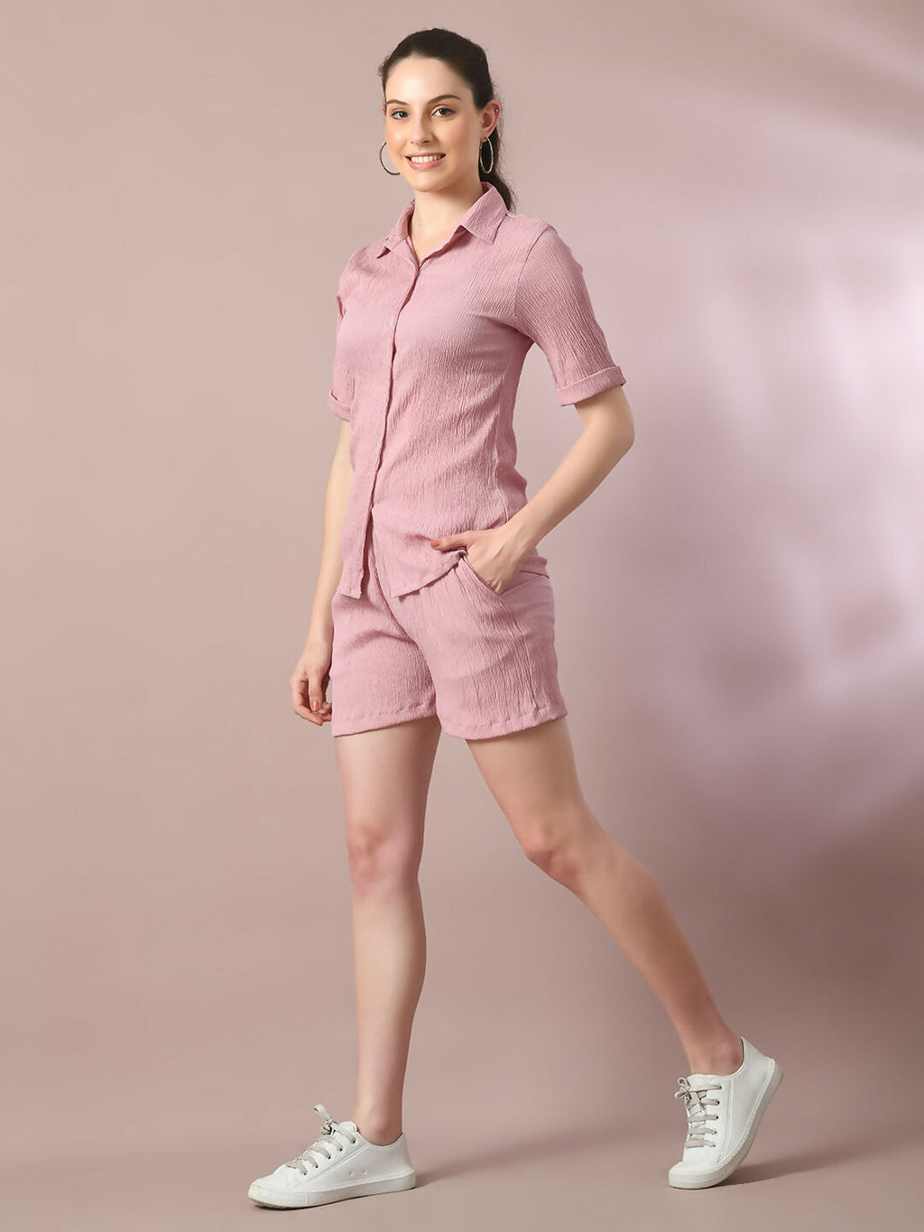 Myshka Women's Pink Solid Regular Fit Shirt | Grocsy