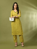 Myshka Women's Yellow Printed Cotton Straight Party Kurta Set | Grocsy