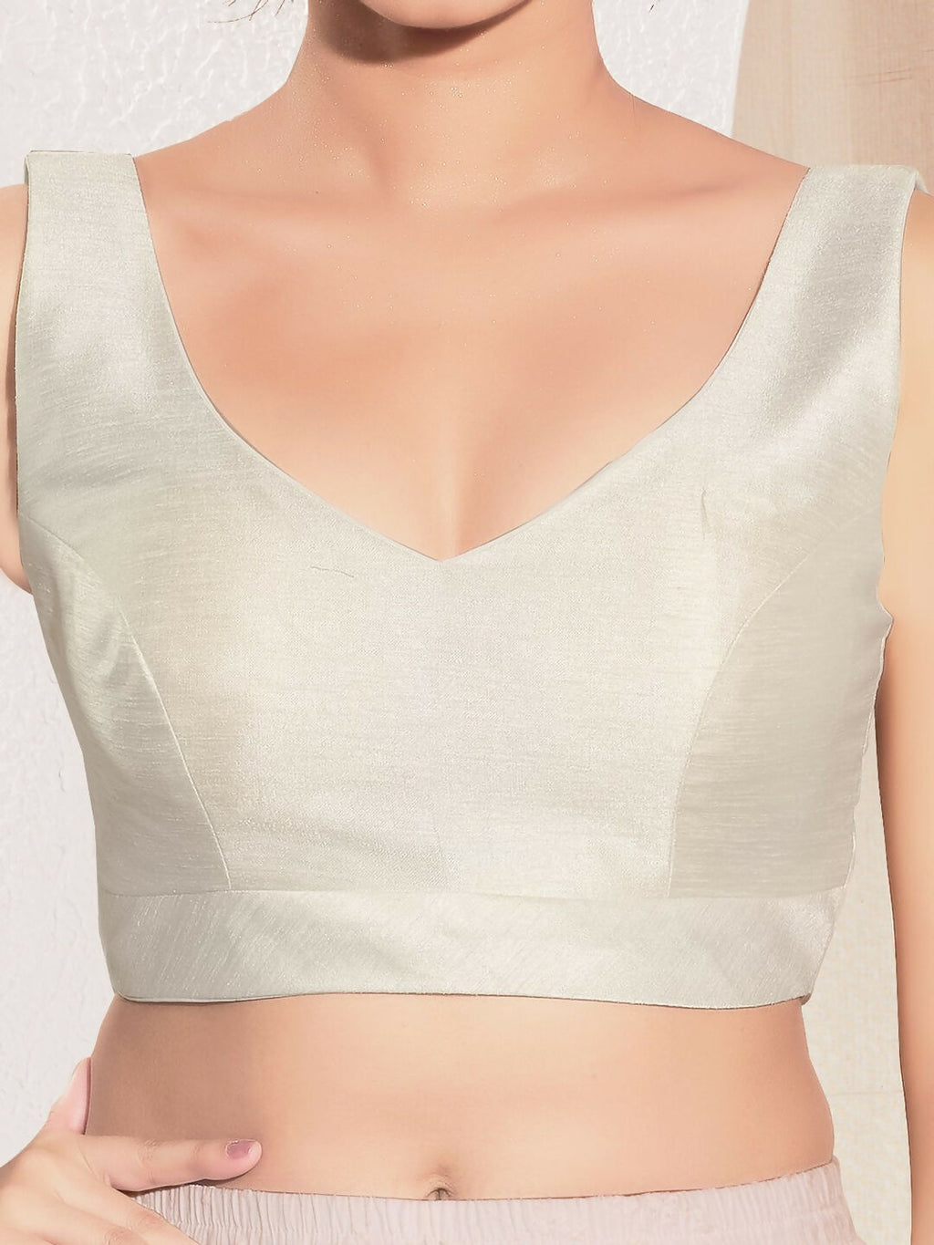 Joban Fashion Off White Mulberry Silk Padded Blouse With Round Neck Sleeveless | Grocsy