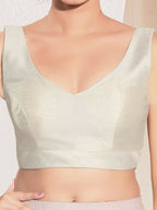 Joban Fashion Off White Mulberry Silk Padded Blouse With Round Neck Sleeveless | Grocsy