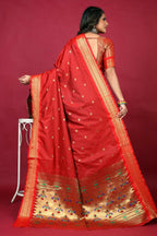 Jyoti Fashion Women's Red Paithani Silk Zari Woven Saree with Blouse | Grocsy