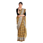 Exclusive Collection 100% Pure Cotton Light Beige Tant Saree With Hand Weaving Work | Grocsy