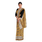 Exclusive Collection 100% Pure Cotton Light Beige Tant Saree With Hand Weaving Work | Grocsy