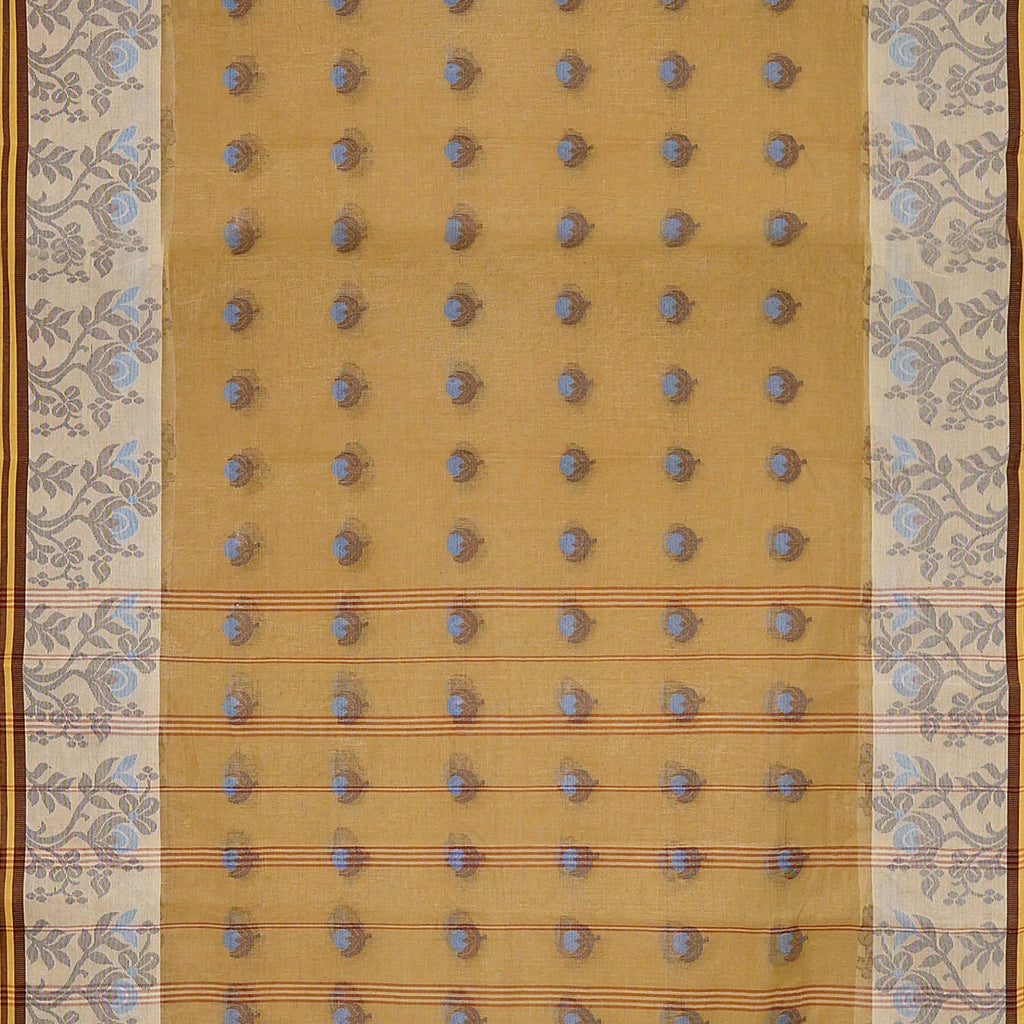 Exclusive Collection 100% Pure Cotton Light Beige Tant Saree With Hand Weaving Work | Grocsy
