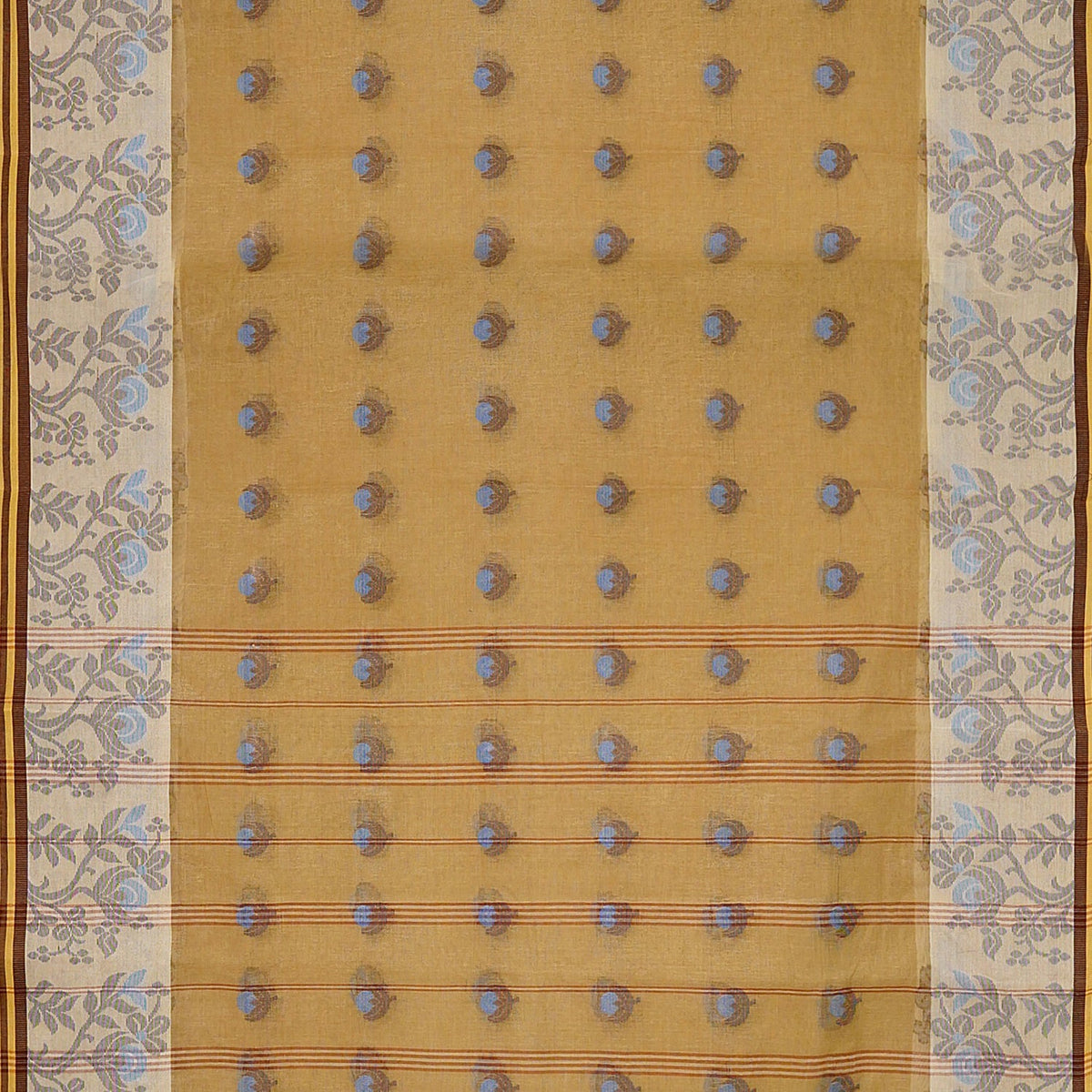 Exclusive Collection 100% Pure Cotton Light Beige Tant Saree With Hand Weaving Work | Grocsy