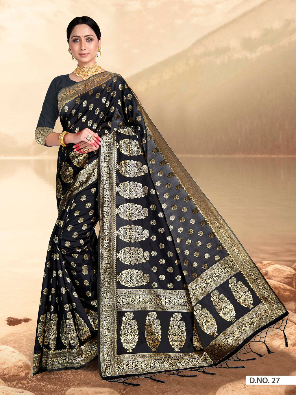 Vardha Black Woven Zari Florals Banarasi Saree | Grocsy
