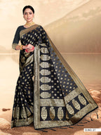 Vardha Black Woven Zari Florals Banarasi Saree | Grocsy