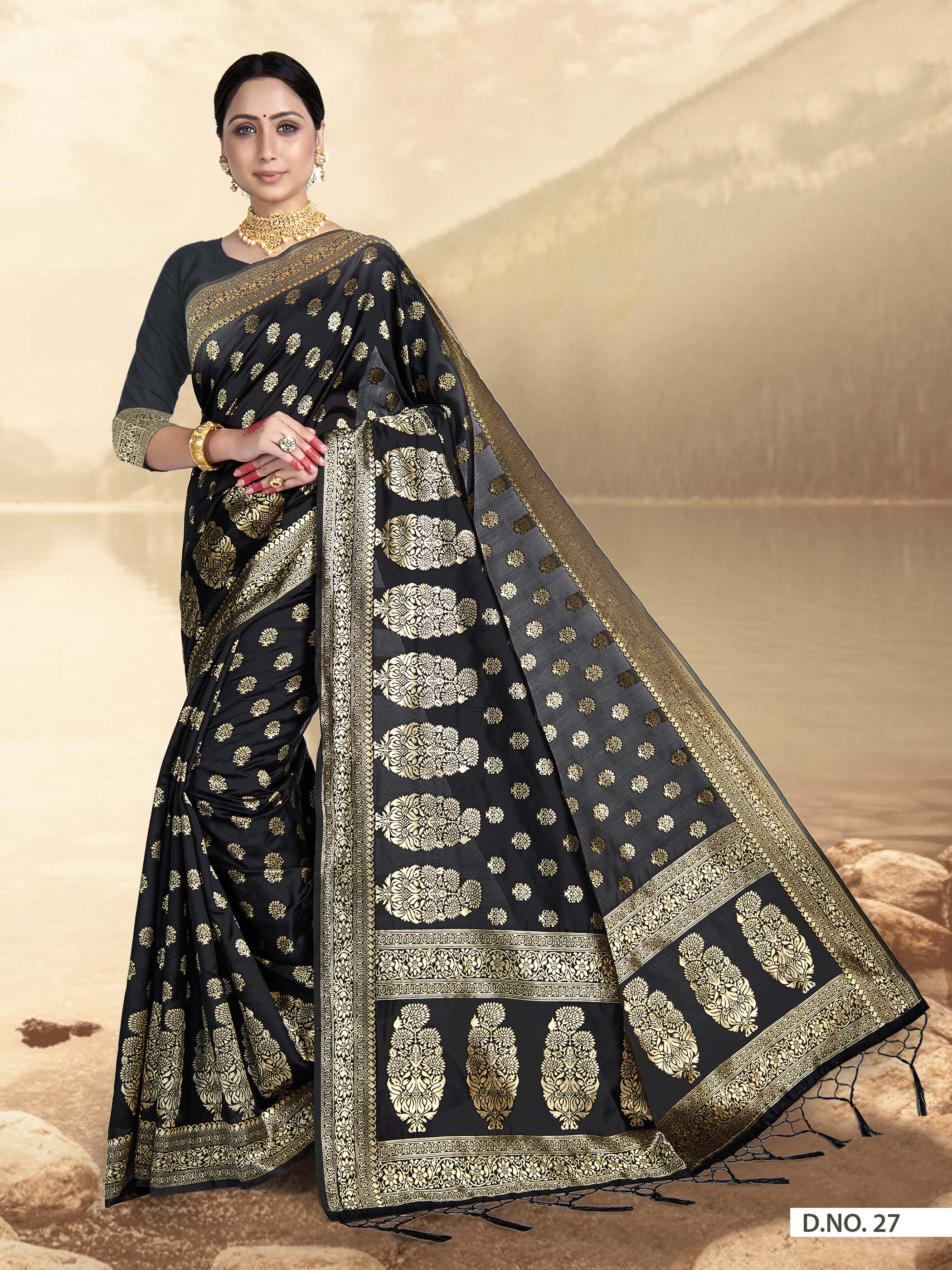 Vardha Black Woven Zari Florals Banarasi Saree | Grocsy
