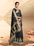 Vardha Black Woven Zari Florals Banarasi Saree | Grocsy