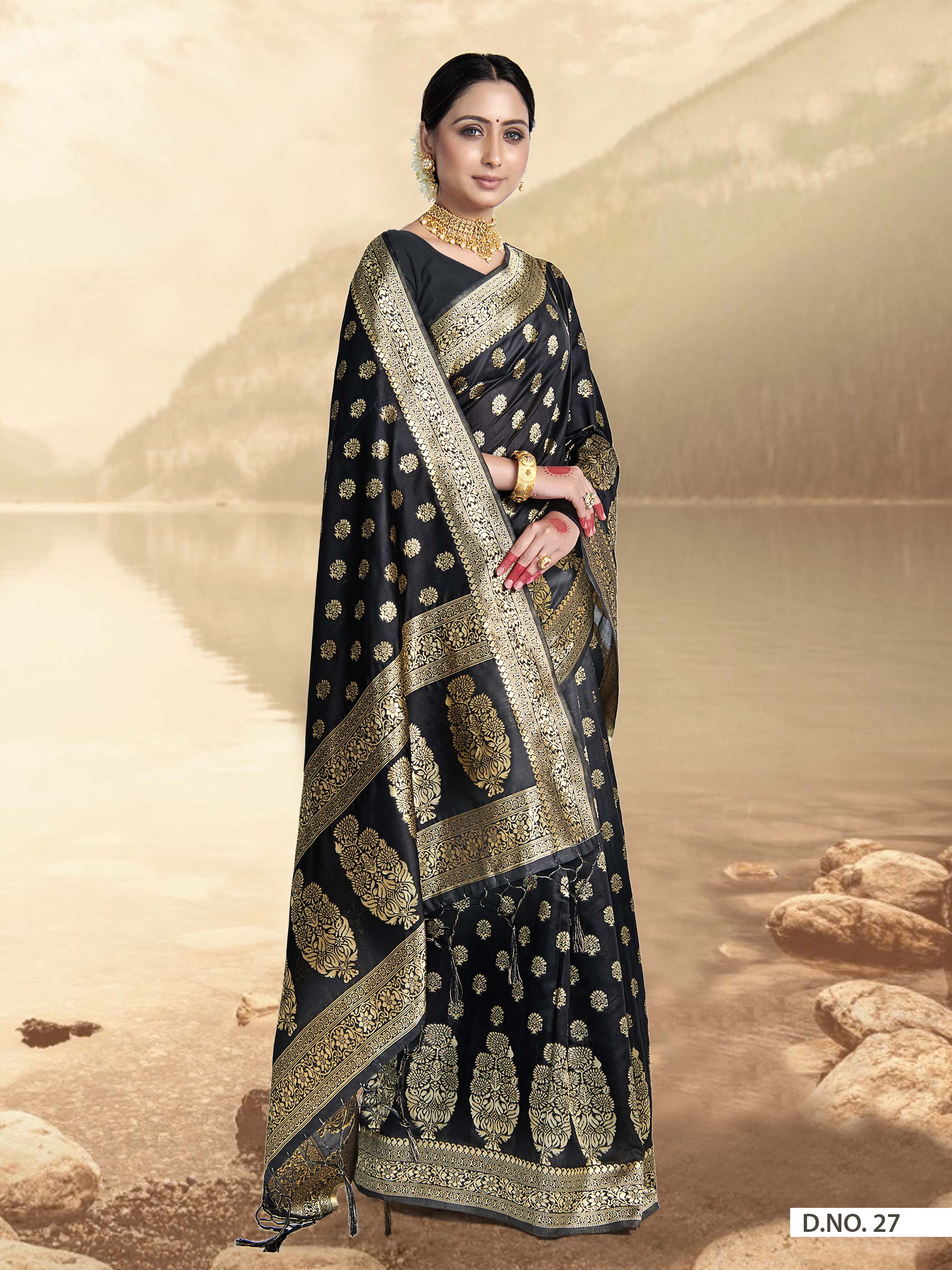 Vardha Black Woven Zari Florals Banarasi Saree | Grocsy